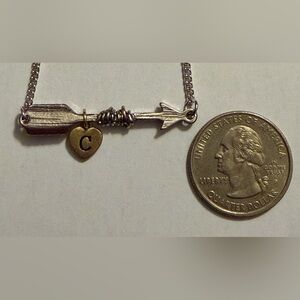 Initial “E” Heart Arrow Pendant Necklace - Silver and Gold